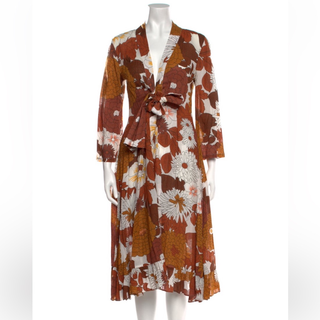 Dodo Bar Or Floral Long Sleeve Dress In Brown And White